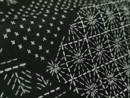 平和屋本店●極上　本場大島紬　刺し子　総刺繍　名物裂切嵌　草花文　黒地　逸品　未使用　DZAB5491kh6