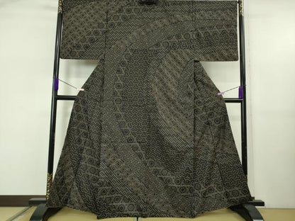 平和屋本店●極上　本場大島紬　訪問着　刺し子　総刺繍　名物裂　黒地　まるやま扱い　逸品　DZAB5492kh6