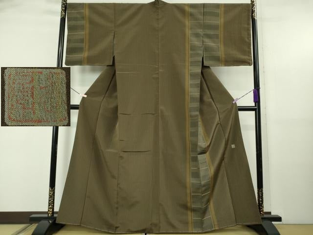 平和屋本店●極上　伝統工芸士　曽根武勇　訪問着　お召地　間道　海松茶色地　逸品　未使用　DZAB5493kh6
