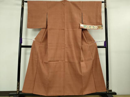 平和屋着物●極上　本場結城紬　重要無形文化財　奥順謹製　色無地　紅樺色　証紙付き　逸品　未使用　DZAB5498kh6