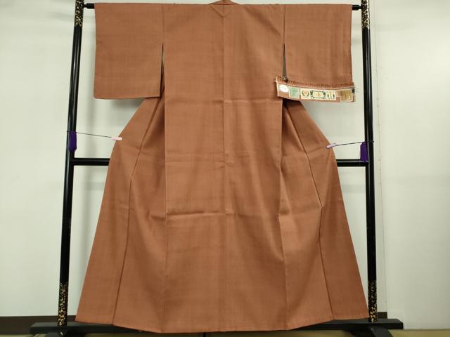 平和屋着物●極上　本場結城紬　重要無形文化財　奥順謹製　色無地　紅樺色　証紙付き　逸品　未使用　DZAB5498kh6