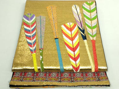 平和屋本店●最高級　龍村平蔵製　太鼓柄　本袋帯　大祝矢　黒地　金銀糸　逸品　DZAB5510kh6