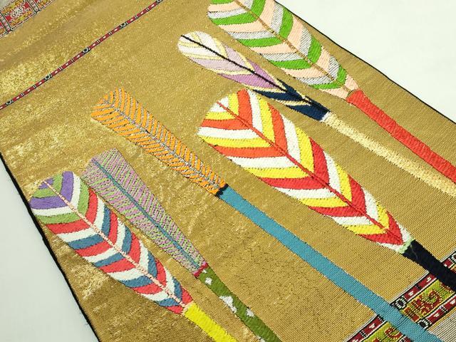 平和屋本店●最高級　龍村平蔵製　太鼓柄　本袋帯　大祝矢　黒地　金銀糸　逸品　DZAB5510kh6