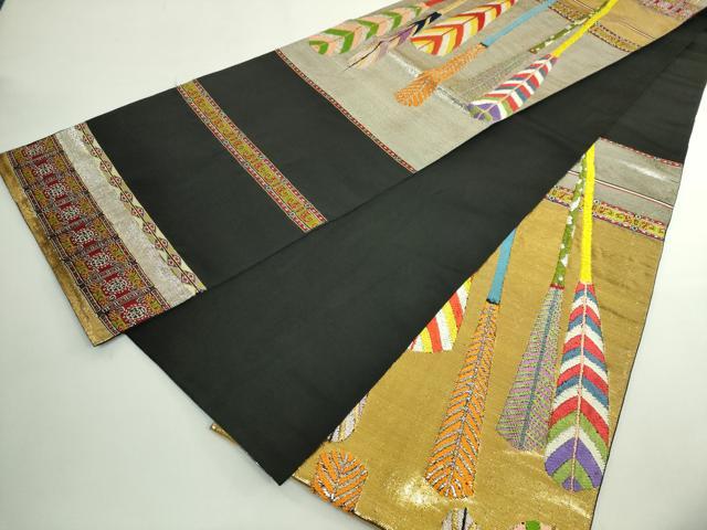 平和屋本店●最高級　龍村平蔵製　太鼓柄　本袋帯　大祝矢　黒地　金銀糸　逸品　DZAB5510kh6