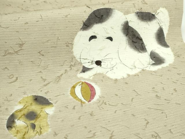 平和屋着物●極上　太鼓柄袋帯　髭紬　絞り　犬　逸品　DZAB5512kh6