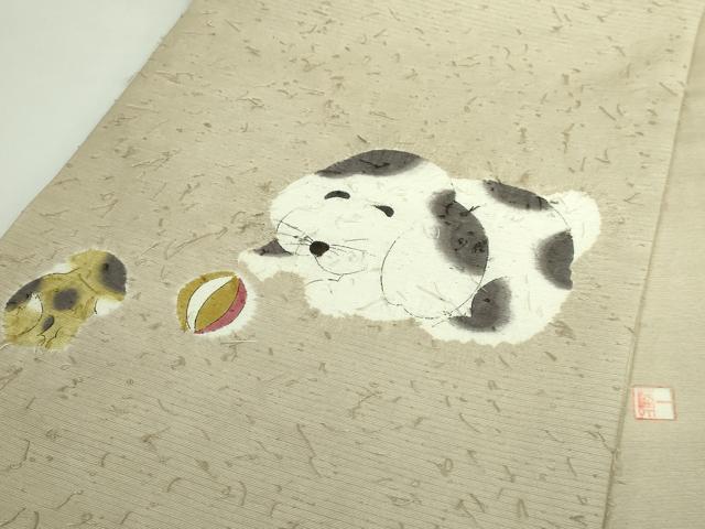 平和屋着物●極上　太鼓柄袋帯　髭紬　絞り　犬　逸品　DZAB5512kh6