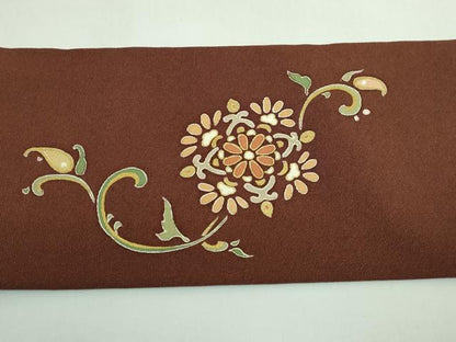 平和屋着物●極上　九寸名古屋帯　正倉院花文　金彩　赤銅色地　反端付き　逸品　DZAB5514kh6