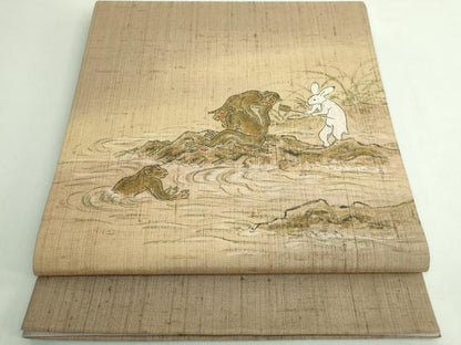 平和屋着物●極上　太鼓柄袋帯　作家物　鳥獣戯画　金通し地　逸品　DZAB5527kh6
