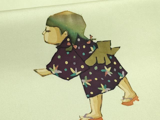 平和屋着物●極上　加賀友禅の巨匠　初代　由水十久　塩瀬　九寸名古屋帯　童子　裏葉柳色地　逸品　DZAB5528kh6