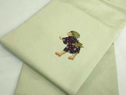 平和屋着物●極上　加賀友禅の巨匠　初代　由水十久　塩瀬　九寸名古屋帯　童子　裏葉柳色地　逸品　DZAB5528kh6