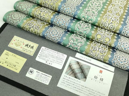 平和屋本店●極上 1897年創業 名門岡野 本場筑前博多織 千年工房 八寸名古屋帯 パルミラの花 岡野織物 博多金ラベル 証紙 逸品 DZAB5530kh6