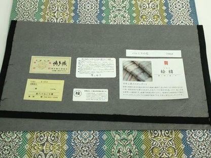 平和屋本店●極上 1897年創業 名門岡野 本場筑前博多織 千年工房 八寸名古屋帯 パルミラの花 岡野織物 博多金ラベル 証紙 逸品 DZAB5530kh6