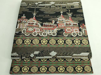 平和屋着物●極上　西陣　服部織物謹製　丸帯　洛中洛外の図　黒地　金銀糸　逸品　DZAB5534kh6