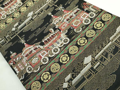 平和屋着物●極上　西陣　服部織物謹製　丸帯　洛中洛外の図　黒地　金銀糸　逸品　DZAB5534kh6