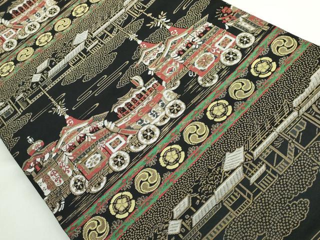 平和屋着物●極上　西陣　服部織物謹製　丸帯　洛中洛外の図　黒地　金銀糸　逸品　DZAB5534kh6