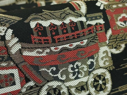 平和屋着物●極上　西陣　服部織物謹製　丸帯　洛中洛外の図　黒地　金銀糸　逸品　DZAB5534kh6