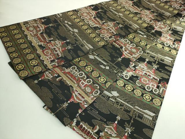 平和屋着物●極上　西陣　服部織物謹製　丸帯　洛中洛外の図　黒地　金銀糸　逸品　DZAB5534kh6