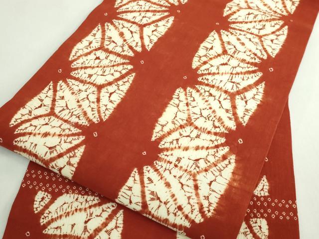 平和屋本店●極上　岩手の匠　草紫堂　南部絞り　茜染　九寸名古屋帯　麻の葉間道　綿　逸品　DZAB5540kh6