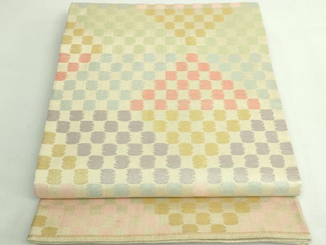 平和屋着物●極上　洛風林　工芸帯地　六通柄袋帯　市松文様　金糸　逸品　DZAB5548kh6