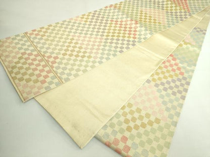 平和屋着物●極上　洛風林　工芸帯地　六通柄袋帯　市松文様　金糸　逸品　DZAB5548kh6