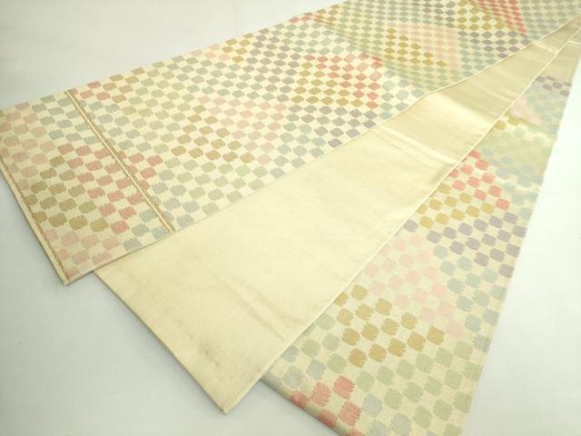 平和屋着物●極上　洛風林　工芸帯地　六通柄袋帯　市松文様　金糸　逸品　DZAB5548kh6