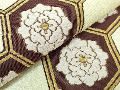 平和屋本店●極上　洛風林　工芸帯地　両面　太鼓柄袋帯　唐織　亀甲花文　金糸　逸品　DZAB5558kh6