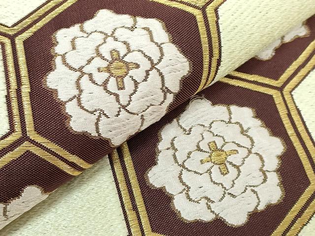平和屋本店●極上　洛風林　工芸帯地　両面　太鼓柄袋帯　唐織　亀甲花文　金糸　逸品　DZAB5558kh6
