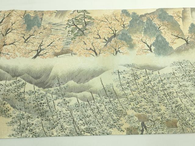 平和屋着物●極上　近代日本画の巨匠　横山大観　じゅらく謹製　全景全通柄袋帯　霊峰富士　金糸　逸品　DZAB5563kh6 平和屋着物○極上 近代日本画の巨匠 横山大観 じゅらく謹製 全景全