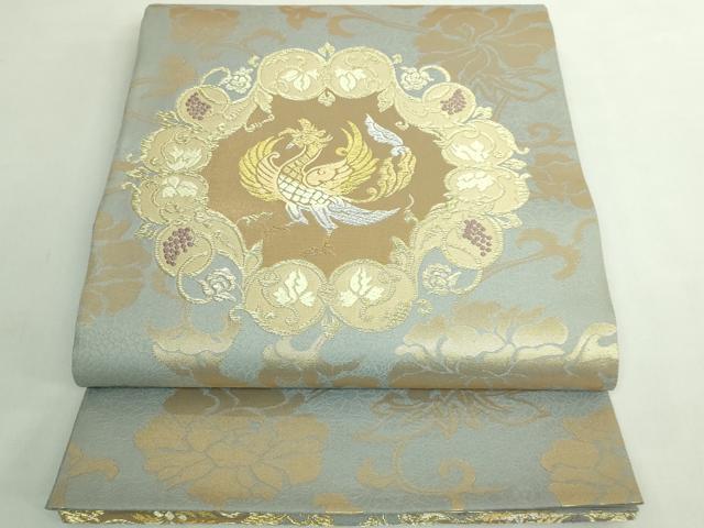 平和屋本店●極上 山口美術織物 皇室 伊勢神宮御用 西陣織 太鼓柄袋帯 唐織 菊地牡丹正倉院文 金銀糸 証明書・共箱き 未使用 DZAB5596kh6