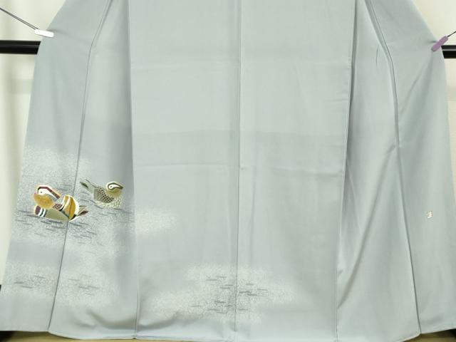 平和屋着物●極上　人間国宝・羽田登喜男　訪問着　鴛鴦　たたき染め　淡藤色地　暈し染め　金銀彩　逸品　未使用　DZAB5608kh6