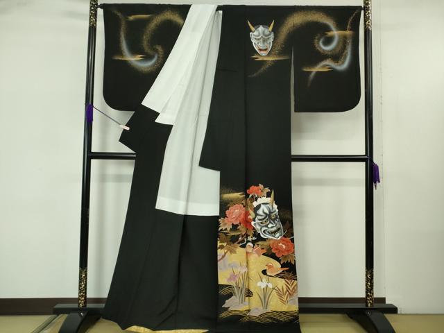 平和屋本店●極上　訪問着　般若　鴛鴦　黒地　金銀彩　逸品　DZAB5612kh6