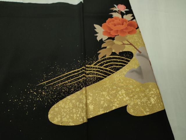 平和屋本店●極上　訪問着　般若　鴛鴦　黒地　金銀彩　逸品　DZAB5612kh6
