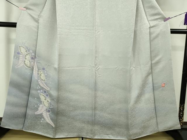 平和屋本店●最高級　二代目　久保田一竹　幻の辻が花　色留訪問着　舞葉　月白色地　暈し染め　銀通し地　逸品　DZAB5616kh6