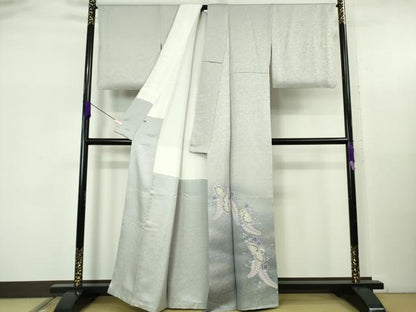 平和屋本店●最高級　二代目　久保田一竹　幻の辻が花　色留訪問着　舞葉　月白色地　暈し染め　銀通し地　逸品　DZAB5616kh6
