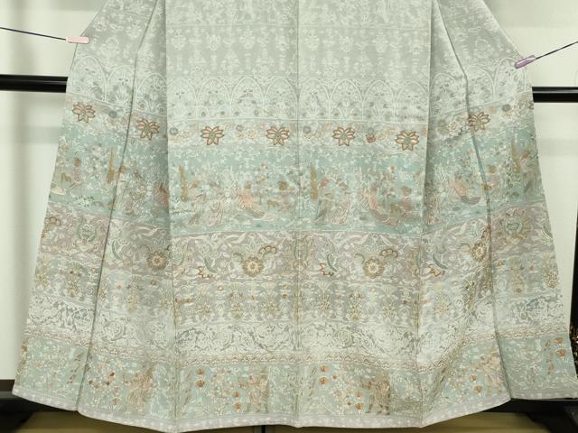 平和屋本店●極上　訪問着　総手刺繍　天目織　お召地　壁画文様　金糸　ますいわ屋扱い　逸品　DZAB5621kh6