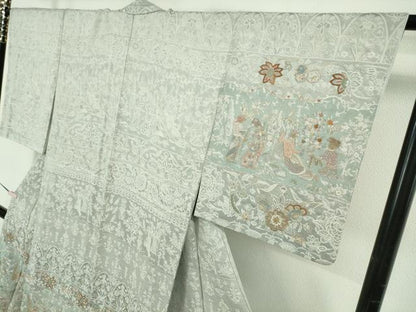 平和屋本店●極上　訪問着　総手刺繍　天目織　お召地　壁画文様　金糸　ますいわ屋扱い　逸品　DZAB5621kh6