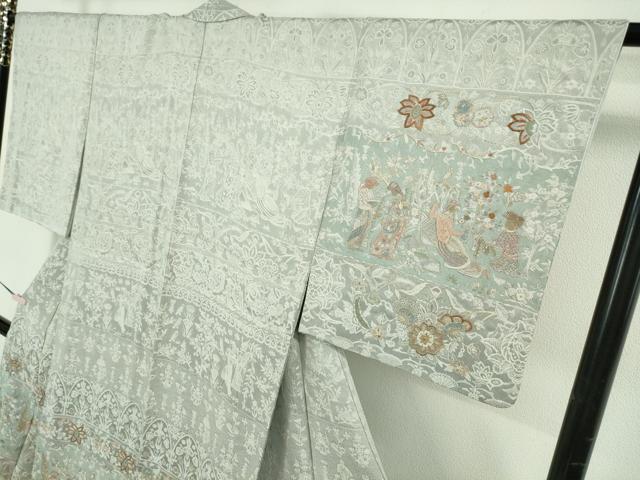 平和屋本店●極上　訪問着　総手刺繍　天目織　お召地　壁画文様　金糸　ますいわ屋扱い　逸品　DZAB5621kh6