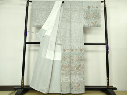 平和屋本店●極上　訪問着　総手刺繍　天目織　お召地　壁画文様　金糸　ますいわ屋扱い　逸品　DZAB5621kh6