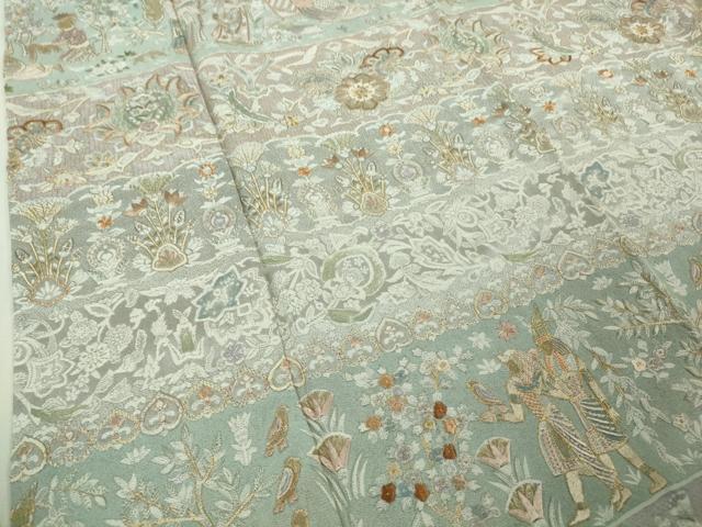 平和屋本店●極上　訪問着　総手刺繍　天目織　お召地　壁画文様　金糸　ますいわ屋扱い　逸品　DZAB5621kh6