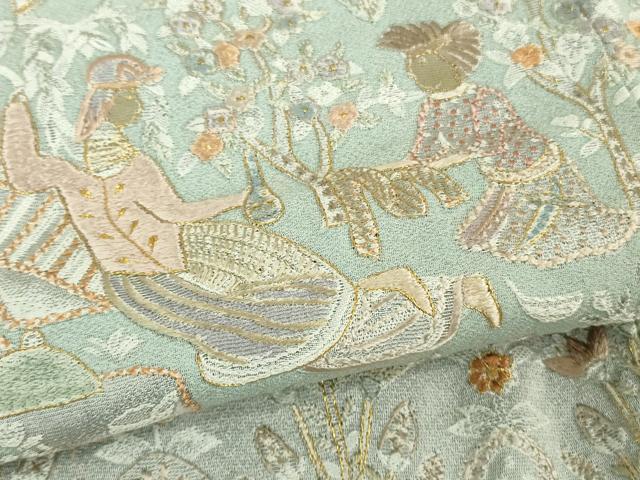 平和屋本店●極上　訪問着　総手刺繍　天目織　お召地　壁画文様　金糸　ますいわ屋扱い　逸品　DZAB5621kh6