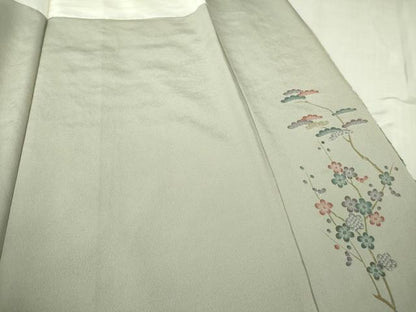 平和屋本店●極上　中国三大刺繍　スワトウ刺繍　汕頭刺繍　訪問着　城下町人物文　亜麻色地　鬼しぼ縮緬　金糸　逸品　DZAB5622kh6