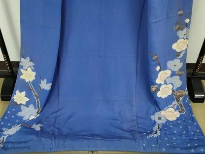 平和屋本店●極上　アンティーク 大正ロマン 訪問着 お引きずり・お引き摺り 舞妓 芸妓 芸者　梅　楓　杜若色地　金彩　逸品　DZAB5624kh6