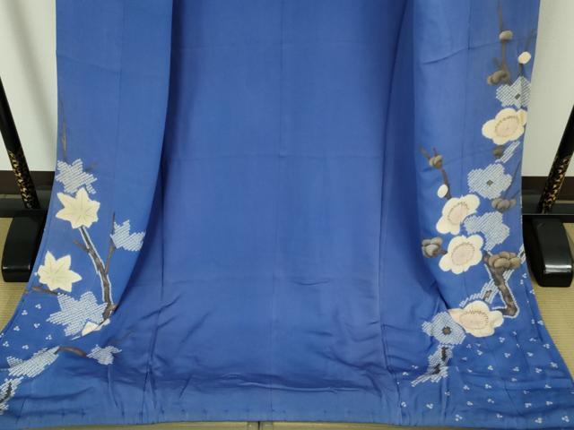 平和屋本店●極上　アンティーク 大正ロマン 訪問着 お引きずり・お引き摺り 舞妓 芸妓 芸者　梅　楓　杜若色地　金彩　逸品　DZAB5624kh6