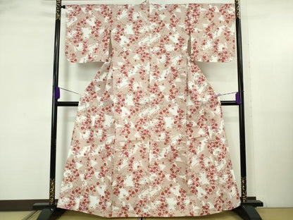 平和屋着物∴極上　夏物　撫松庵　小紋・浴衣兼用　綿　草花　舞蝶シルエット　洗える着物　逸品　DZAB5627kh6