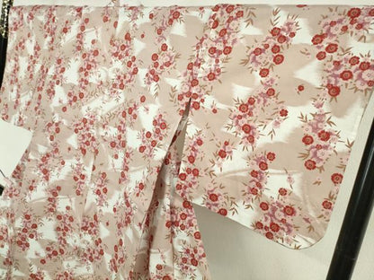 平和屋着物∴極上　夏物　撫松庵　小紋・浴衣兼用　綿　草花　舞蝶シルエット　洗える着物　逸品　DZAB5627kh6
