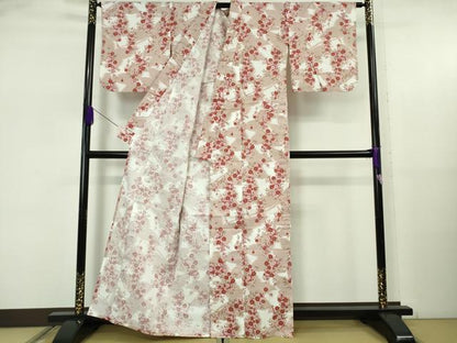 平和屋着物∴極上　夏物　撫松庵　小紋・浴衣兼用　綿　草花　舞蝶シルエット　洗える着物　逸品　DZAB5627kh6