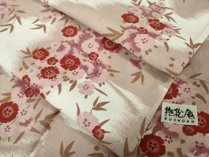 平和屋着物∴極上　夏物　撫松庵　小紋・浴衣兼用　綿　草花　舞蝶シルエット　洗える着物　逸品　DZAB5627kh6