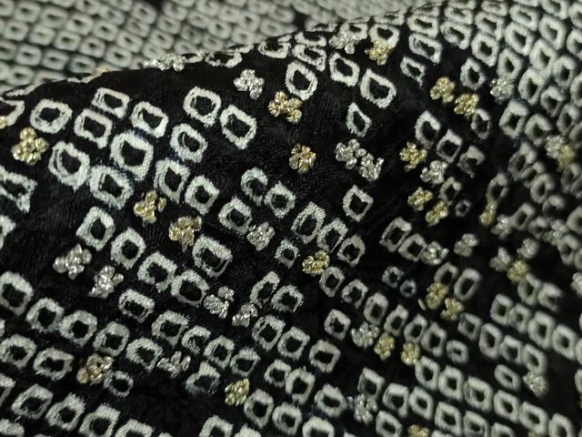 平和屋着物●極上　中国三大刺繍　相良刺繍　訪問着　総絞り　黒地　金銀糸　逸品　未使用　DZAB5630kh6