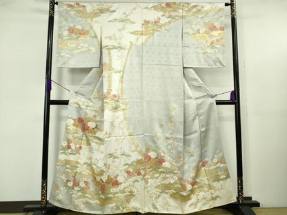 平和屋本店●極上　訪問着　駒刺繍　吉祥花文　薄雲鼠色地　金彩　高島屋扱い　逸品　DZAB5632kh6
