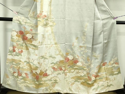 平和屋本店●極上　訪問着　駒刺繍　吉祥花文　薄雲鼠色地　金彩　高島屋扱い　逸品　DZAB5632kh6